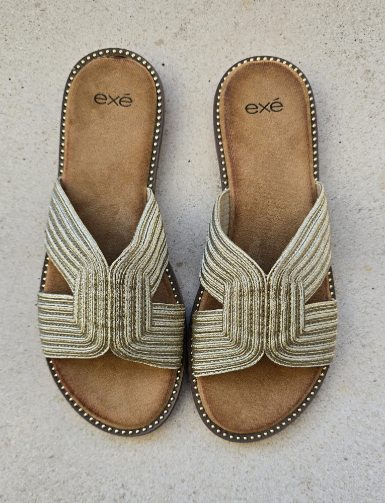 EXE SANDALS ( ZF1982-F5 ) - EMBROIDERY GOLD - kun 36, - Shop by Sorthe